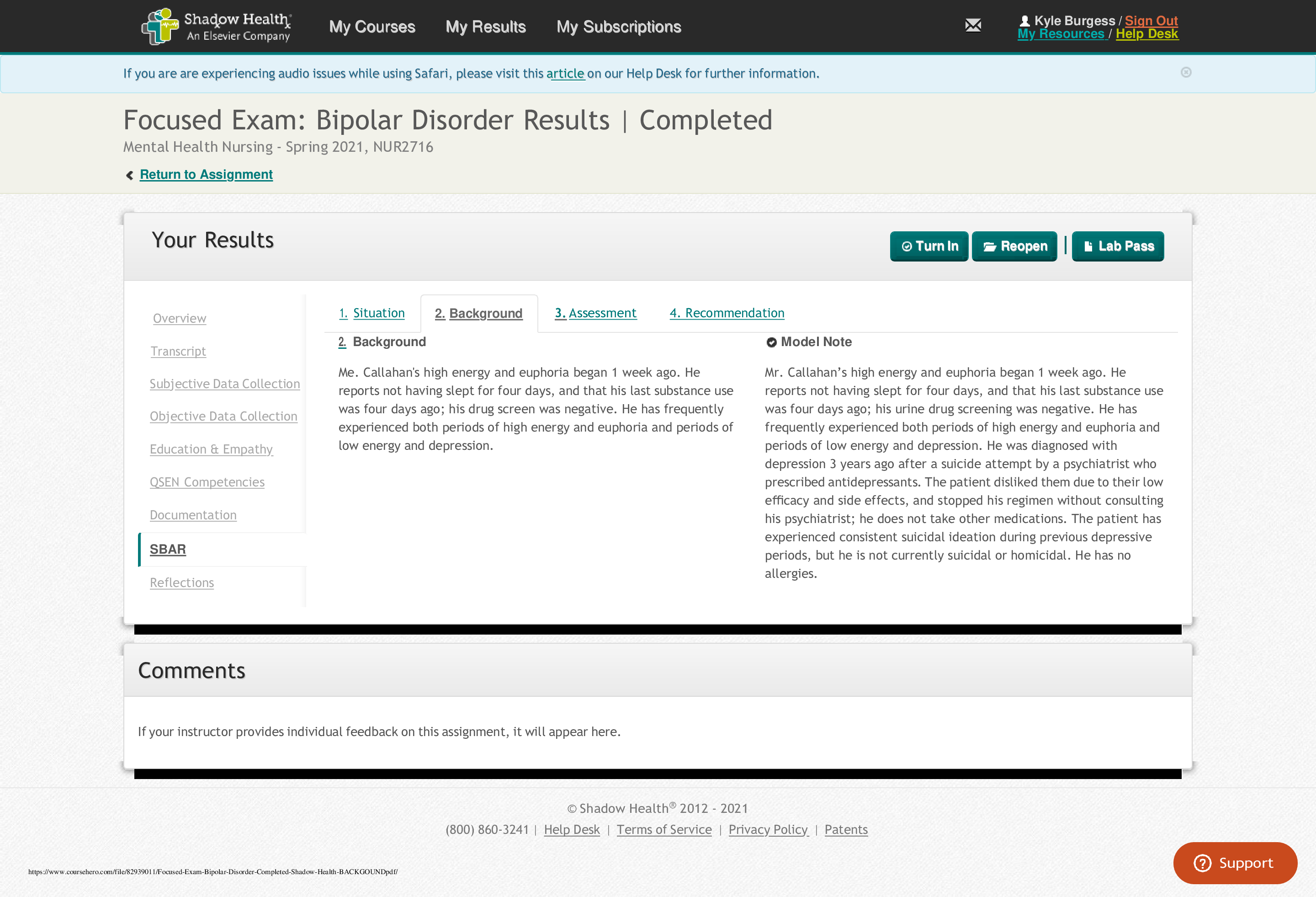Preview of NUR 2750C - Rasmussen College Focused Exam Bipolar Disorder Completed Shadow Health